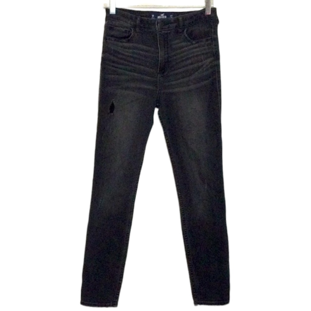 🌞 Hollister distressed holes patch high-rise stretch faded black jeans women 27